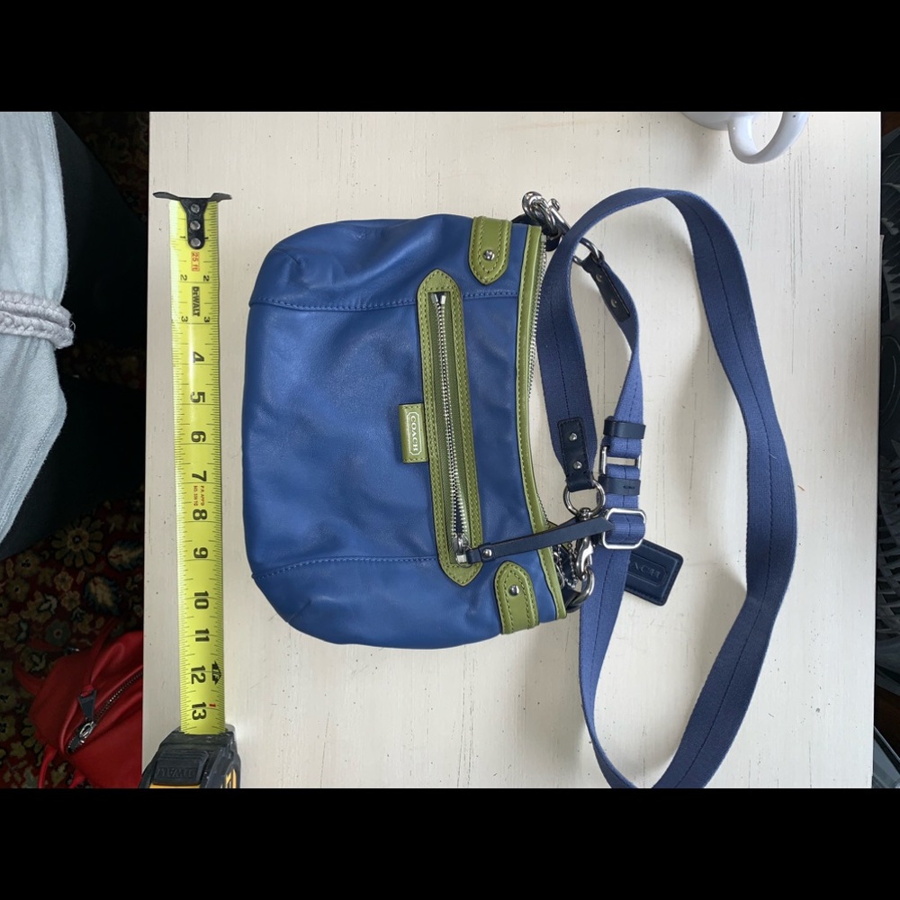 Green and blue Coach crossbody